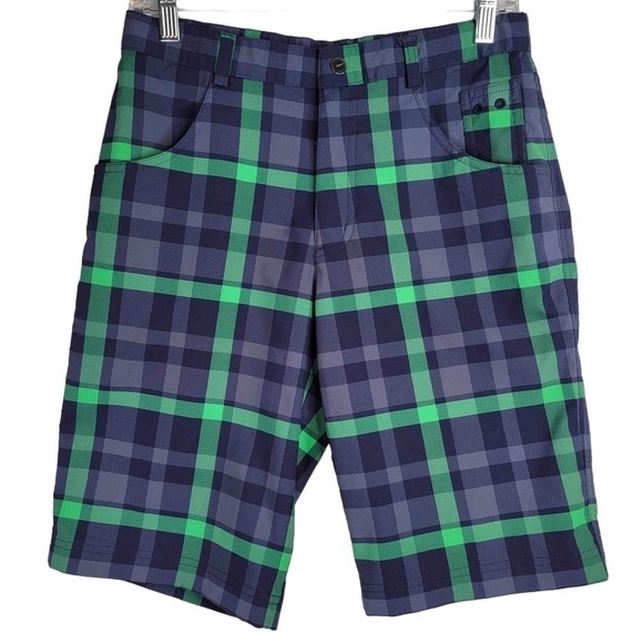 Nike Golf Shorts Boys Large Green Blue Plaid Dri Fit Tour Performance 11” - Picture 2 of 11